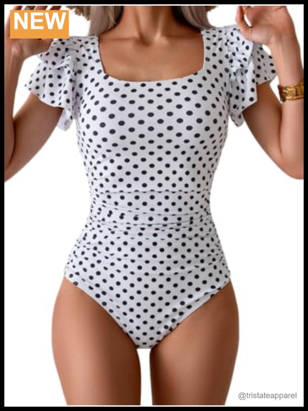 Ruffle Sleeve One Piece Swimsuit Tummy Control Square Neck Bathing Suit